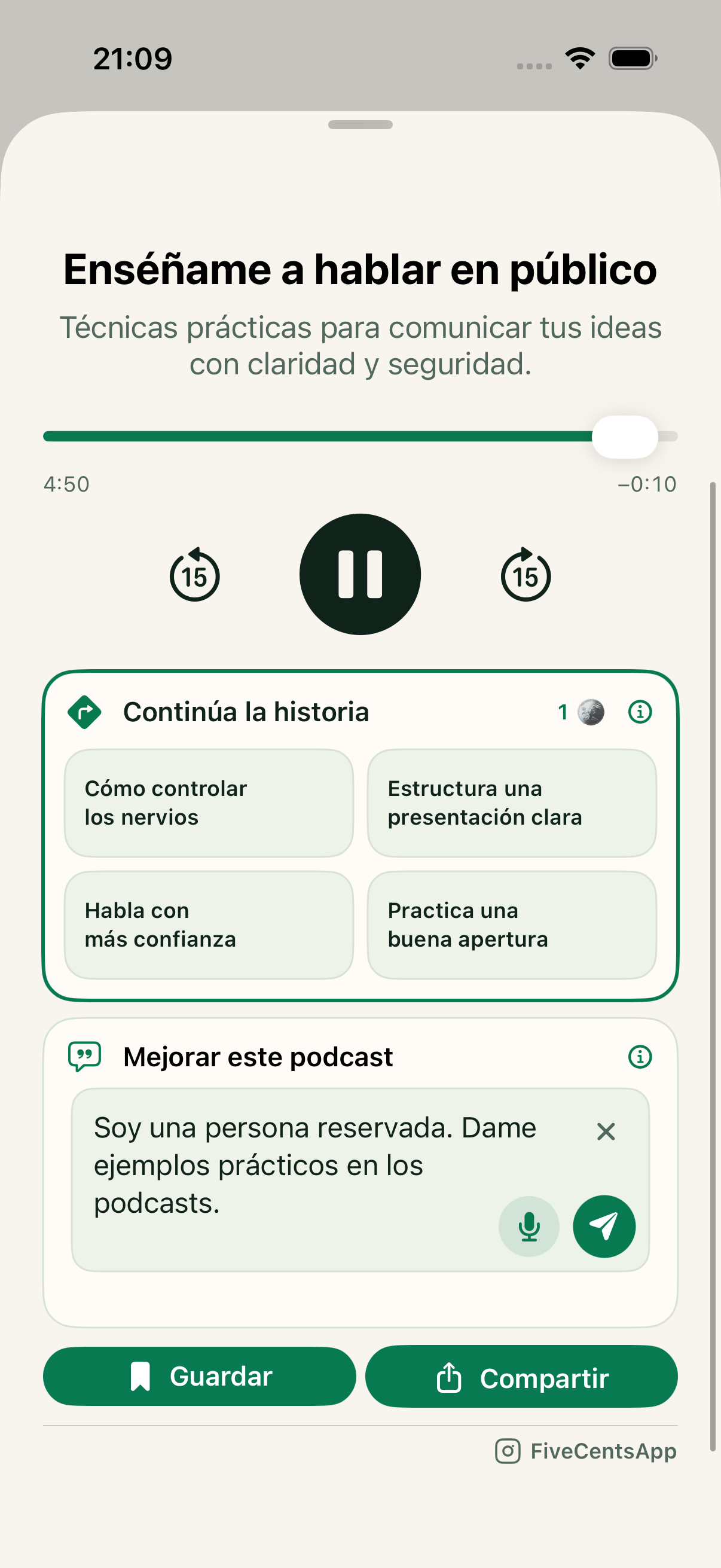 Cuatro continuaciones y feedback al final de un podcast